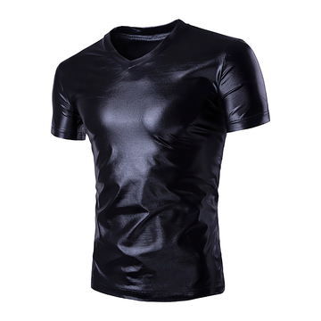 Men's V Neck Short Sleeve T-Shirts / Shiny Metallic Chic Solid Muscle Pollover T-Shirt - EVE's SECRETS
